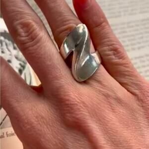 Vintage 80s 1980s Heavy Large CHUNKY 925 sterling silver WAVE abstract ring